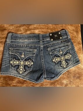 Miss Me Dark Blue Embellished Shorts - 28